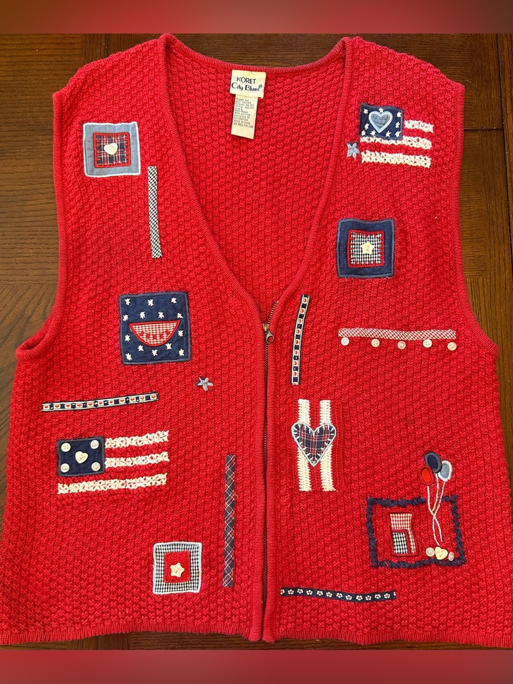 Koret Red Patriotic Patchwork Zip Vest